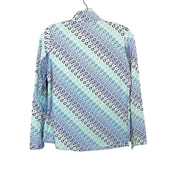 Ibkul Blue Geometric Print Mesh Long Sleeve Top 1/4 Zip Pullover - Size Small - Picture 2 of 8